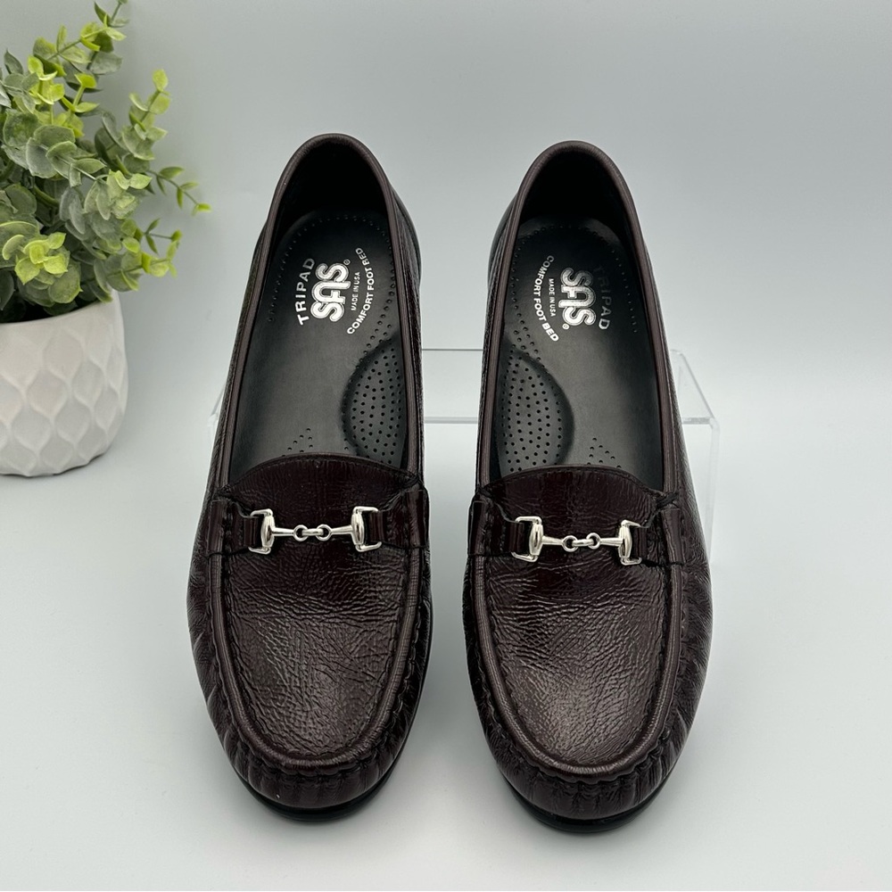 SAS Women’s Metro Horsebit Dark Brown Patent Leather Loafers Shoes Size 7.5 - Picture 6 of 10